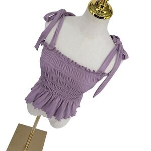 Altar'd State Smocked Peplum Top Womens M Purple Tie Strap Coquette Fairycore